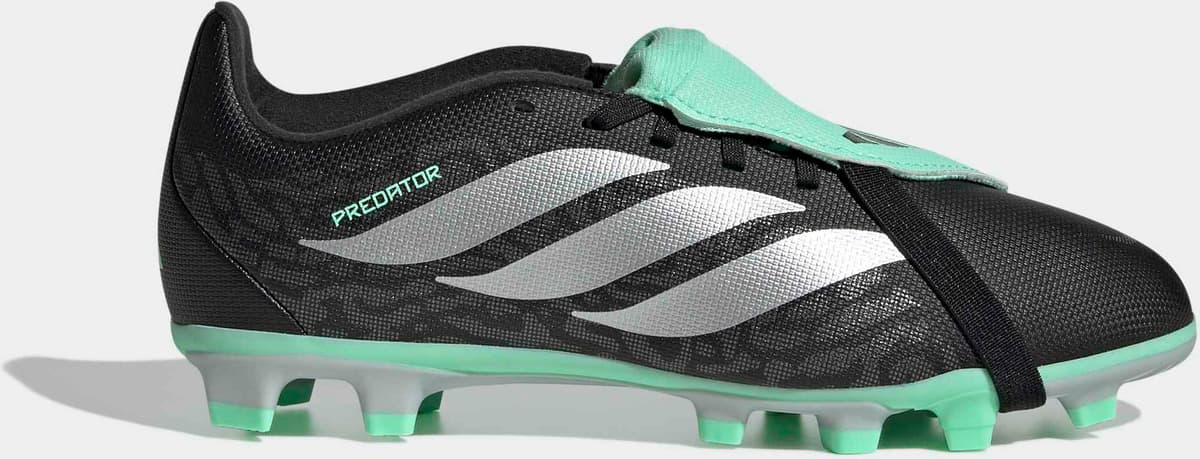 Fußballschuh ADIDAS PERFORMANCE "PREDATOR CLUB KIDS, FESTE BÖDEN/MULTI GROUND, UMSCHLAGBARE ZUNGE", Kinder, Gr. 38, core schwarz, silber metallic, pulse mint, Synthetik, Schuhe Fußballschuh, für viele verschiedene Böden geeignet, für Jugendliche & Kinder