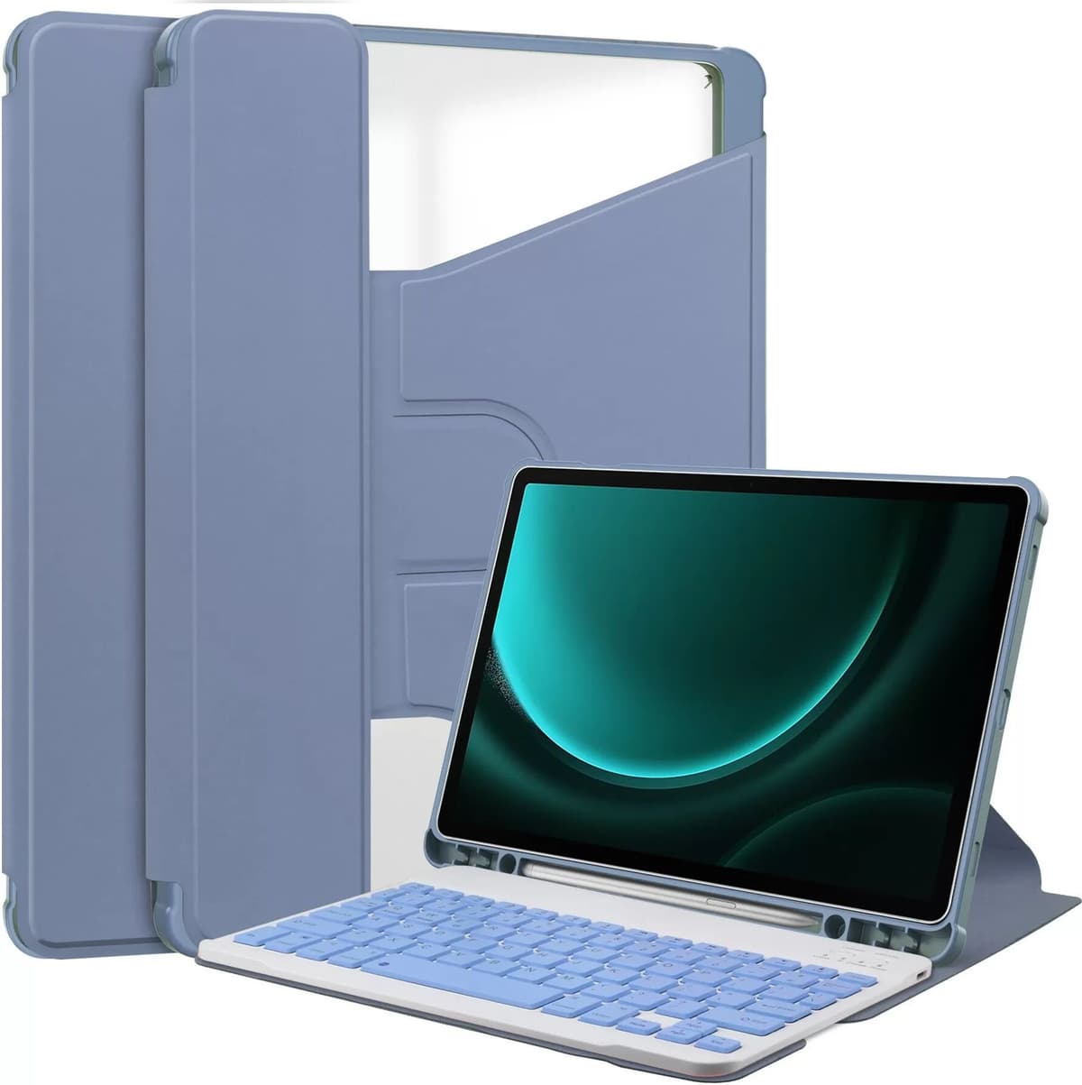 INF 360° drehbare Ständer Bluetooth Tastaturhülle kompatibel mit Samsung Tab S9 FE Plus 12,4 Zoll - Lavendel Lila