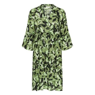 Midikleid KAFFE "Damen Kleid KAedita", Damen, Gr. 38, N-Gr, grün (grün blurry leafs), Obermaterial: 100% Viskose LENZING ECOVERO CV LenzEcov., Kleider Midikleid