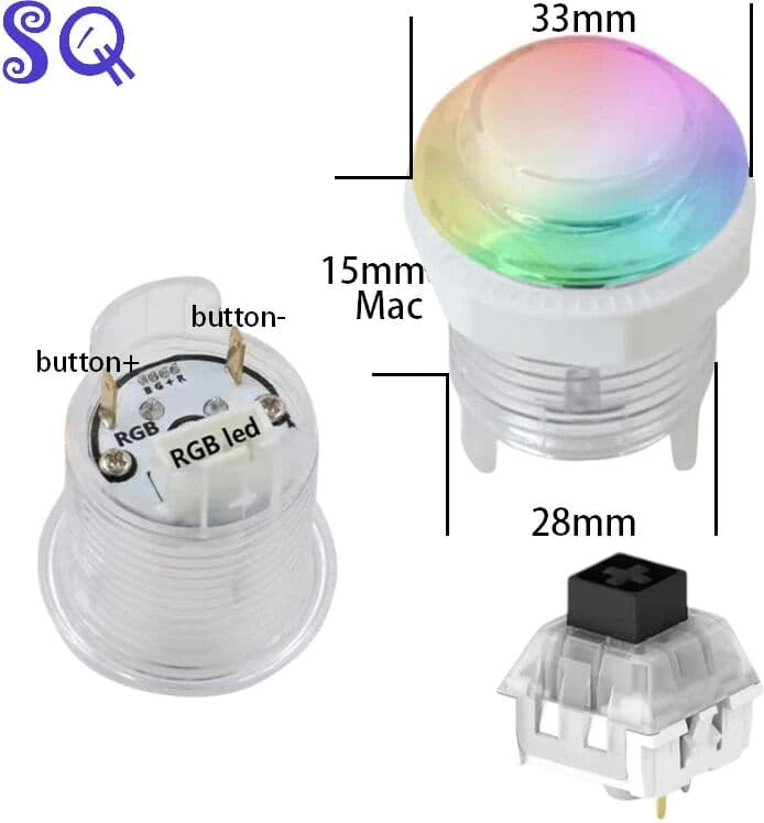 NONE 10Pcs Arcade Game RGB LED Colorful Light Button SJ 33mm 5V Flash Plug-in 4P Button for NTD Switch PS3 PC Raspberry Pi