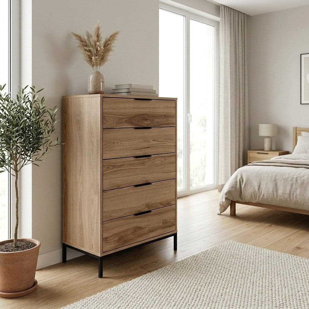 Brayden Studio 70 cm W Chest of 5 Drawers Brown 126.5cm H X 70cm W X 45cm D