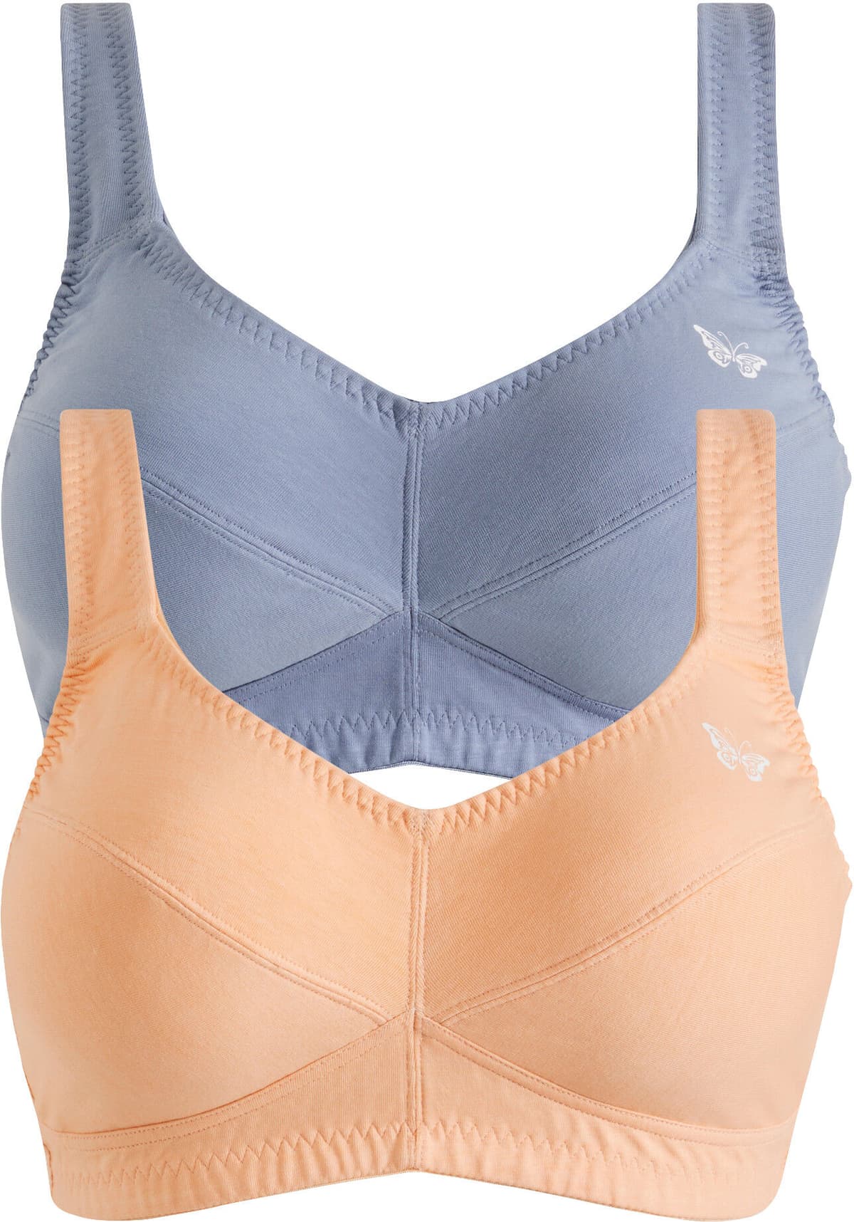 Büstenhebe BONPRIX, Damen, Gr. 90, Cup E, 2, bunt (melba, mattblau), Obermaterial: 95% Baumwolle, 5% Elasthan. Futter: 100% Baumwolle, BHs Büstenhebe, breite, gepolsterte Träger, bügelos, mit Haken & Ösen Verschluss