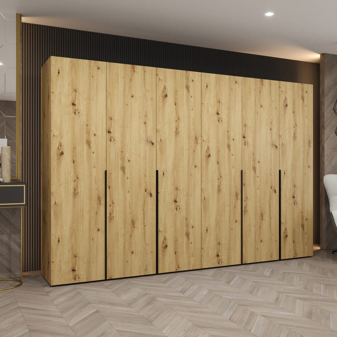 Latitude Run Bia 6 Door Wardrobe Oak Artisan 202 cm H x 300 cm W x 52 cm D