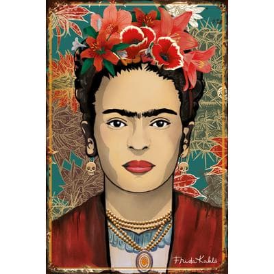 Wanddekoobjekt LUCKYLINDE "Frida Kahlo - Blumenkranz", bunt, B:20cm H:30cm T:0,3cm, Blech, Wanddekoobjekte, Exklusive JANOSCH Kindermotive, Stahlschild