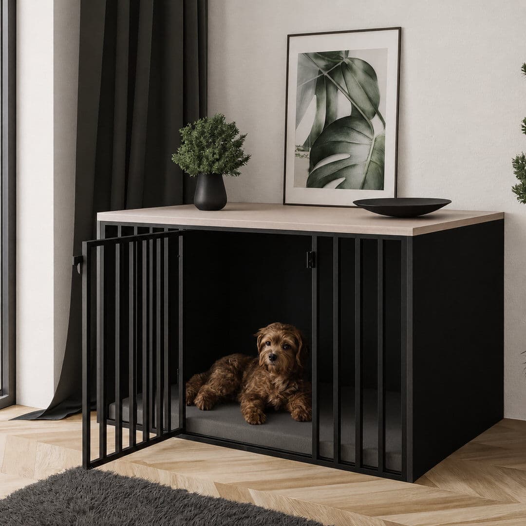 Rio Pet Furniture Style Crate with 1 Door black / cashmere 120x75x80 cm