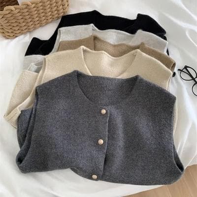 Inspired Finds Women's Sleeveless Knitted Cardigan Tank Top Casual Slim Fit coffee m(us 6)