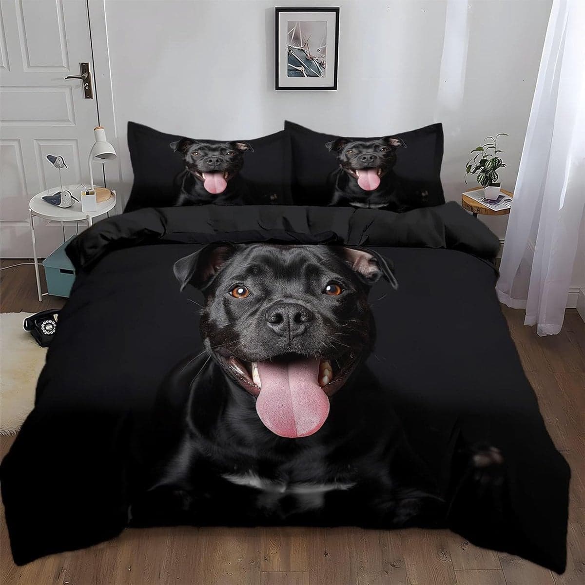 Omkeerbaar Dekbedovertrek Kind Hond - Zwart - 140x200 cm