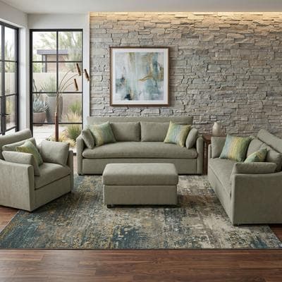 Roundhill Furniture Wilson 4-Piece Living Room Set, Sofa Loveseat Cuddle Chair and Ottoman