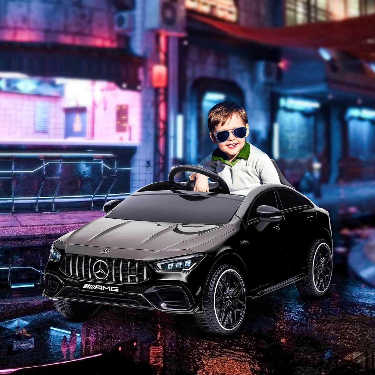 Aiyaplay Auto elettrica per bambini, telecomandabile, con rotelle di trasporto, luci LED, clacson, per bambini da 3-6 anni, Nero   Aosom Italy