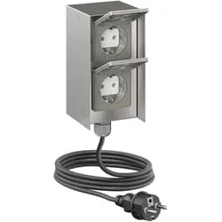 ledscom.de Außensteckdose 2-fach STEDDA und 5m Kabel, IP44, Edelstahl edelstahl senkrecht, Steckdosen für Garten, Terrasse und Außenbereich