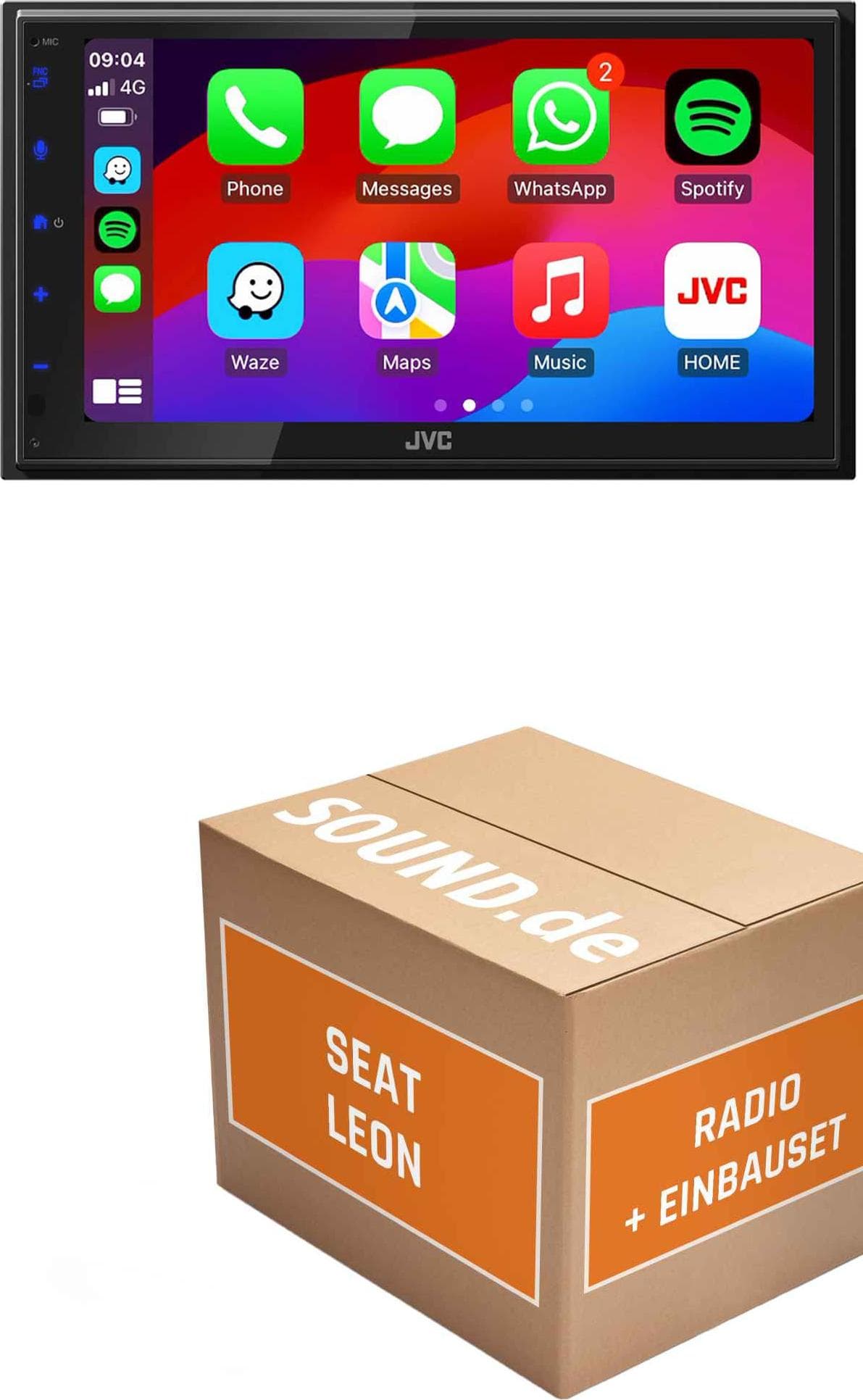 Autoradio Einbaupaket JVC KW-M695DBW passend für Seat Leon II 1P + Lenkradfernbedienung | CarPlay Wireless Android Auto Wireless