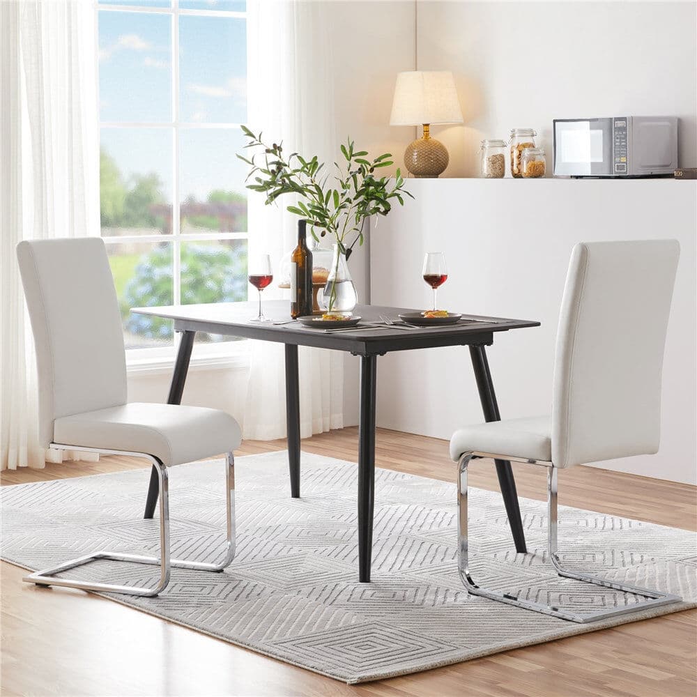 Yaheetech Faux Leather Dining Chairs with Chrome Legs High Back Kitchen Chairs White 103cm H X 41.5cm W X 55cm D