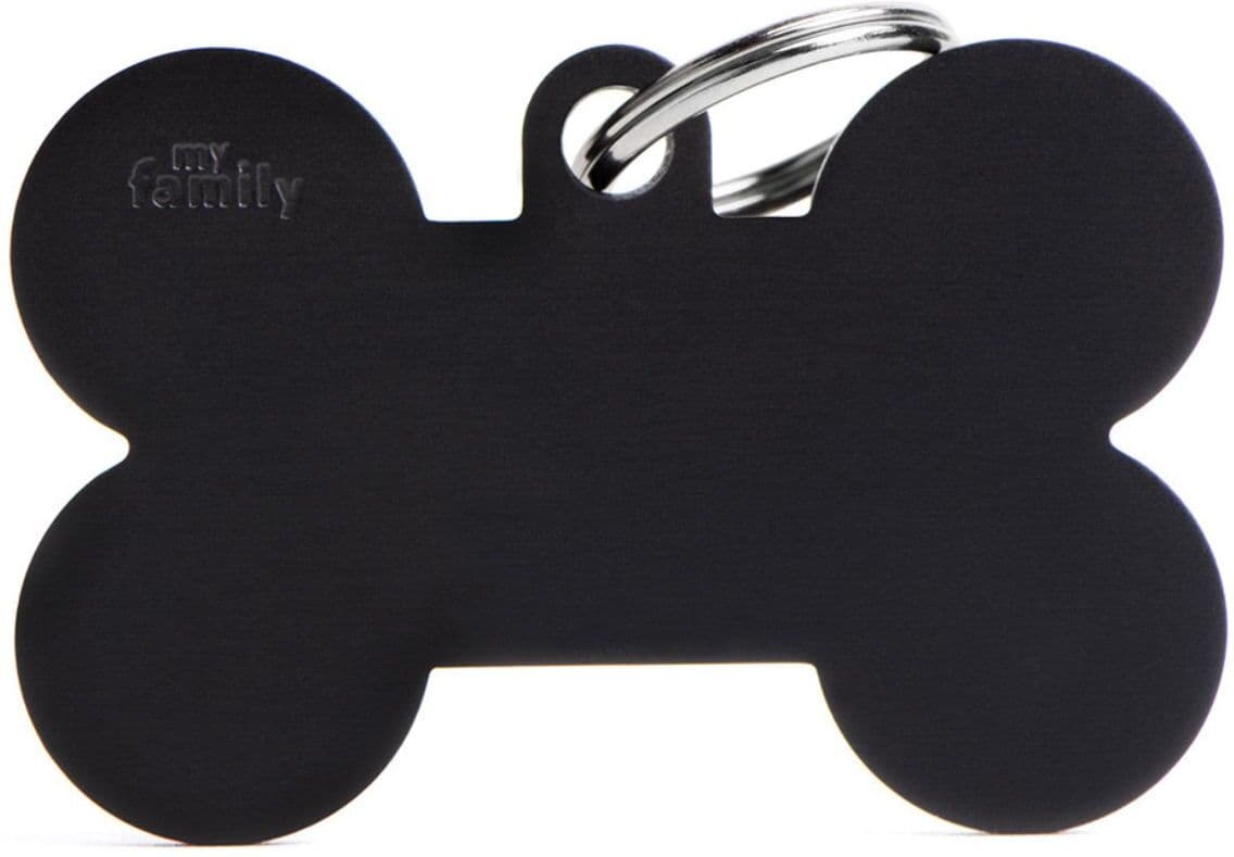 MyFamily Medaglietta per Cani Personalizzabile Osso Basic Alluminio Nero XL