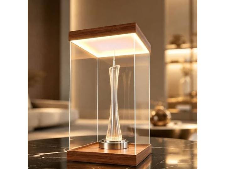 Oracra Acryl Vitrine Holzsockel, Staubdichte Acryl-Vitrinen, Leuchtkästen für Modelle