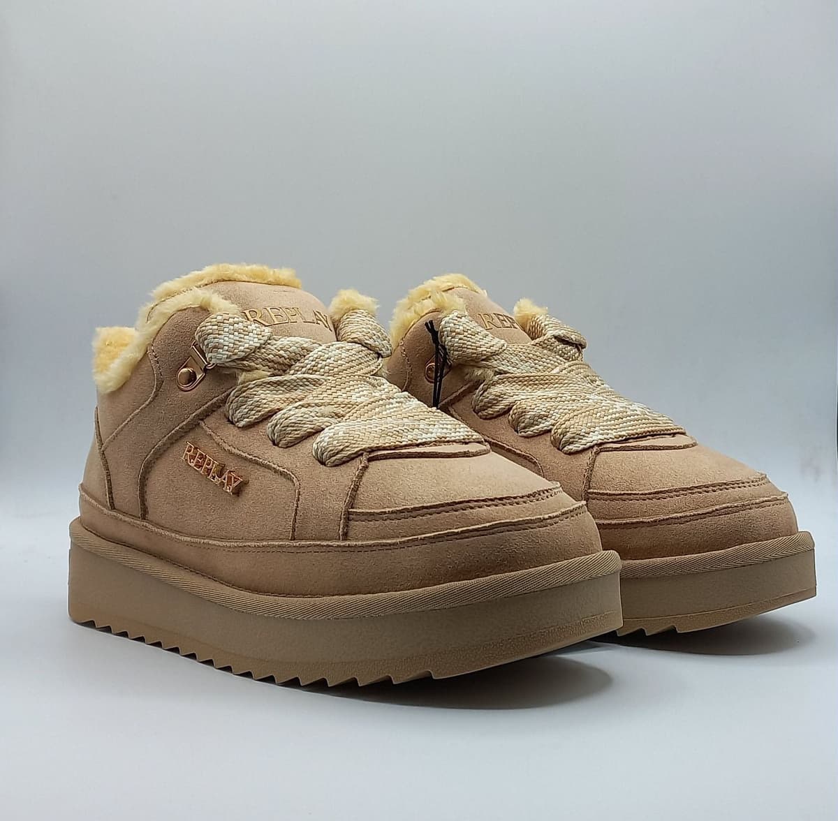 Schnürschuh REPLAY "SANTA RUN", Damen, Gr. 41, beige, Polyamid, Veloursleder, unifarben mit Farbeinsatz, Schuhe Schnürschuh, Sneaker, Plateauschuh mit seitlichem Label