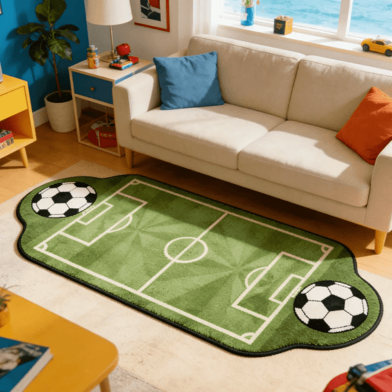 VIKAMA Alien Football Field Carpet Soft Non-Slip Living Room Balcony Floor Mat Boy Bedroom Game Floor Mat Home Decoration