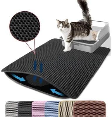 Uplift Picks Large Cat Litter Mat Double Layer Honeycomb Waterproof Scatter Control Floor Mat black 40x50 Cm