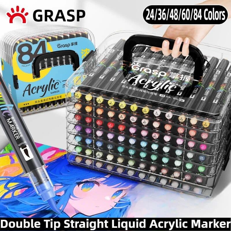 NONE GRASP 84/60/48/36/24 Colors Dual Tip Direct Liquid Acrylic Markers Overlay No Bleed Art Marker Korean Stationery School Supplies