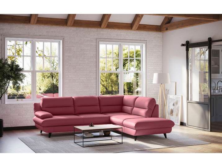 Ecksofa COTTA Pike L-Form, B: 266 cm , rosa (rot), B:266cm H:90cm T:217cm, GEDECKTES RINDSLEDER, Sofas, Ecksofa, optional Schlaffunktion & Bettkasten