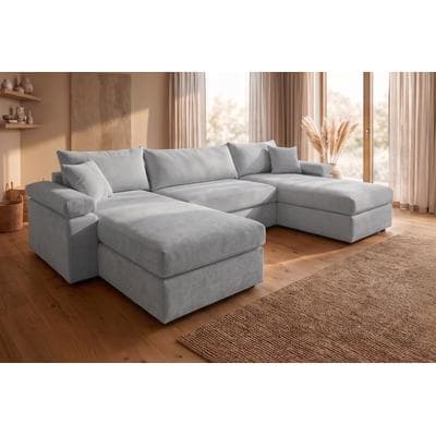 Wohnlandschaft OTTO HOME "Cosy U-Form, B: 309 cm, XXL-Wohnlandschaft mit Federkern", grau, B:309cm H:46cm T:162cm, 100%Polyester, Sofas, Wohnlandschaft, 2 Zierkissen, Mega-Sofa, Cord oder Struktur weich, Kaltschaumauflage, Topseller
