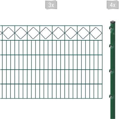 Doppelstabmattenzaun ARVOTEC "ESSENTIAL 100 zum Einbetonieren "Karo" mit Zierleiste", grün (dunkelgrün), H:100cm, Kunststoff, Stahl, Zaunelemente, Zaunhöhe 100 cm, Zaunlänge 2 - 60 m