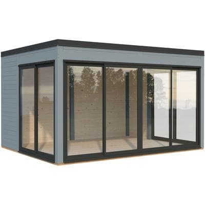 Holzpavillon PALMAKO "Serena 12,6 m² Set 2 Slide", grau (hellgrau lackiert), B/H/T: 420cm x 250cm x 320cm, Pavillons, BxTxH: 420x320x250 cm