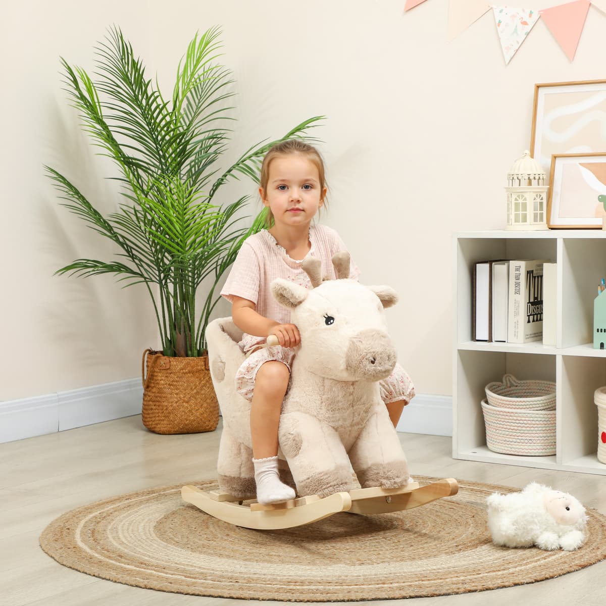 Aiyaplay Giraffa a dondolo per bambini con suoni e cintura di sicurezza, 68x35x50cm, Beige   Aosom Italy