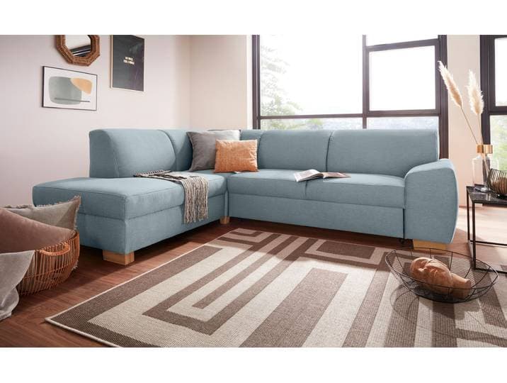 Ecksofa DOMO COLLECTION Incanto kubische Formensprache, Breite 260cm, komfortabel, L-Form , blau (eisblau), B:260cm H:81cm T:195cm, Sofas, Ecksofa, mit Bettfunktion, Feinstruktur