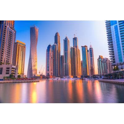 Fototapete PAPERMOON "DUBAI SKYLINE-MARINA EMIRAT CAYAN TOWER MEER KHALIFA", bunt, B:3,5m L:2,6m, Vlies, Tapeten