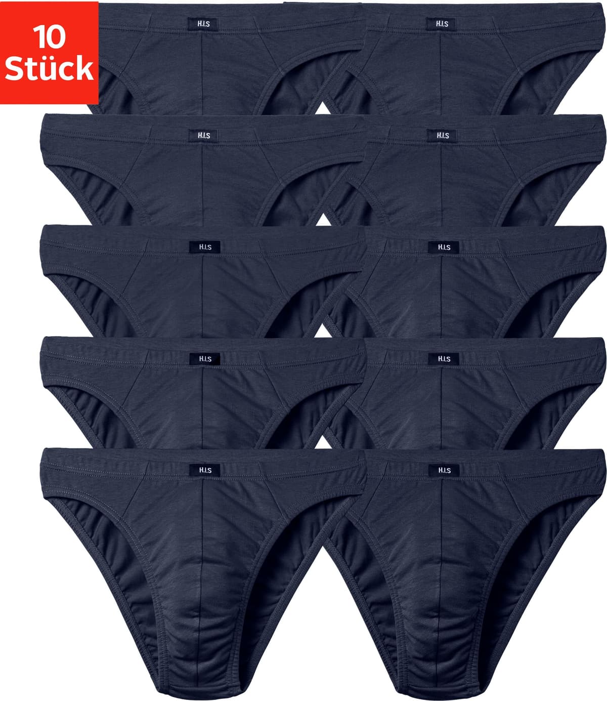 Slip H.I.S "Herren Minislip", Herren, Gr. 3 (XS), 10 Stk., blau (navy), Jersey, Obermaterial: 95% Baumwolle, 5% Elasthan, unifarben, körpernah, Unterhosen Slip, in Baumwoll-Mix