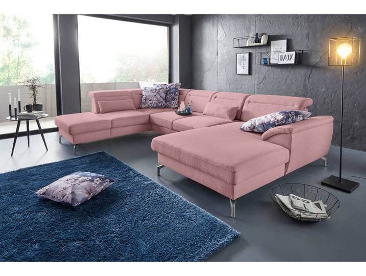 Wohnlandschaft SIT & MORE Percy U-Form , rosa (altrosa), B:343cm T:235cm, Sofas, Wohnlandschaft, 15 cm Fusshöhe, Sitztiefenverstellung, wahlweise in 2 Fussfarben