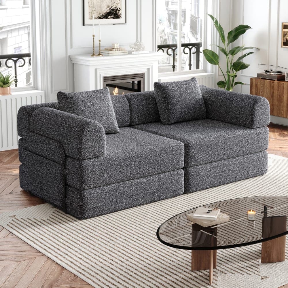 OKWISH Sofá cama gris de chenilla 2 en 1 con almacenaje