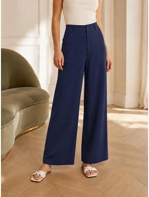 LightInthebox Women's Wide Leg Trousers Casual Pants Vacation Fashion Streetwear Full Length Mid Waist Plain Pocket Elastic Waist Comfort Comfortable Inelastic Daily Office Vacation Blue Apricot Black Brick red