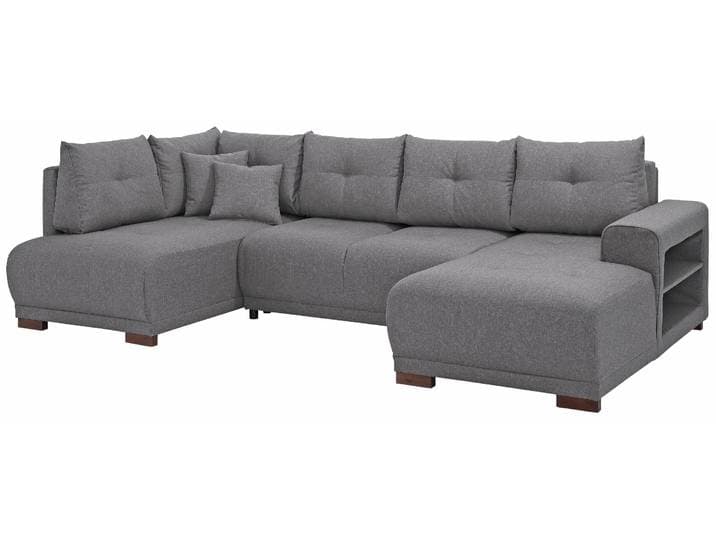 Wohnlandschaft HOME AFFAIRE Viborg U-Form , grau, B:300cm H:91cm T:162cm, Filzoptik (100% Polyester);Struktur (100% Polyester);Struktur fein ( 100% Polyester), Sofas, Wohnlandschaft, mit Regal in der Armlehne, wahlweise mit Bettfunktion