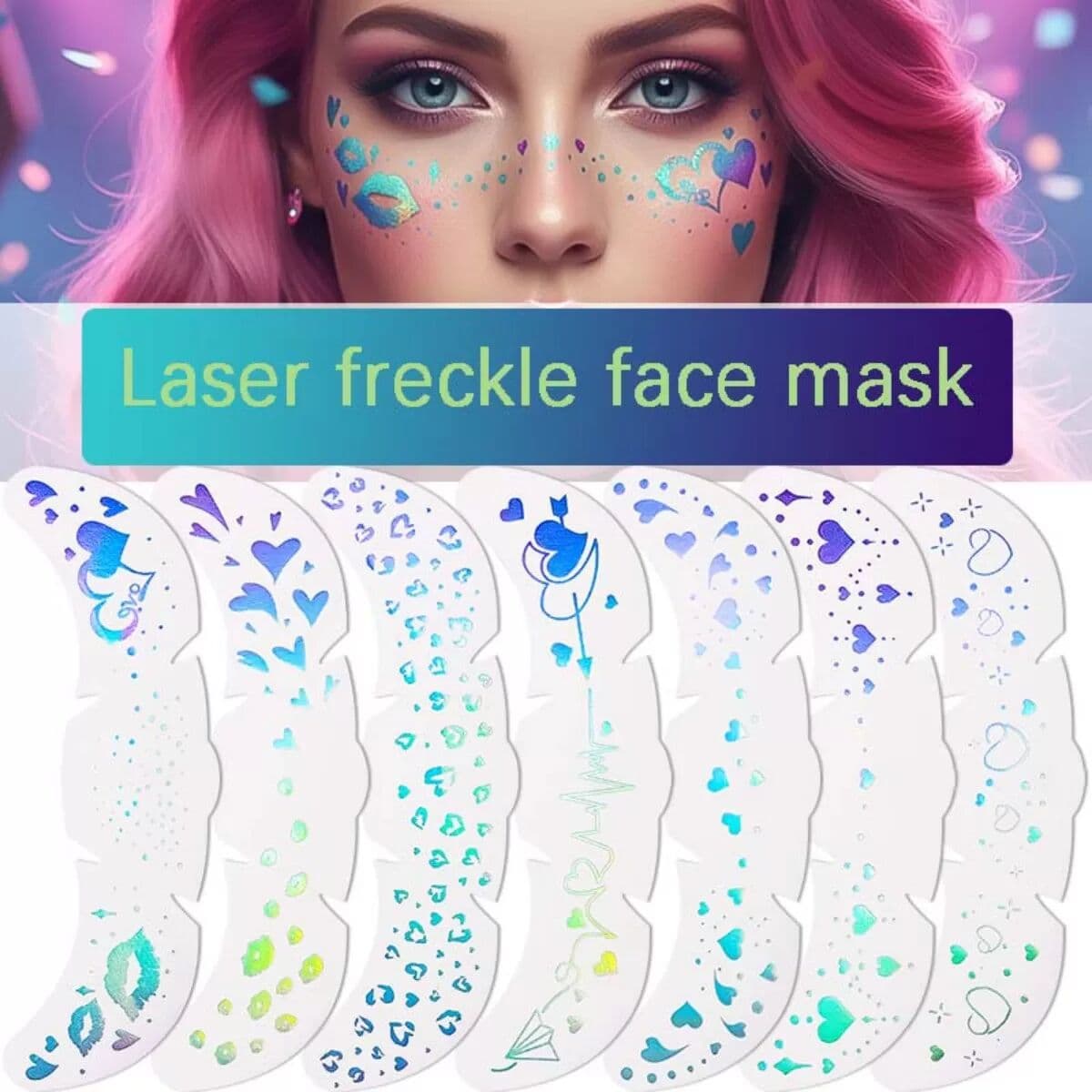 INF Mehrfarbige holografische Gesichts-Tattoo-Sticker - Wasserdichte temporäre Sommersprossen-Make-up-Aufkleber
