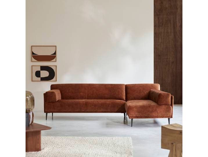 Ecksofa Finn rechts aus terracottafarbenem Samt 270 x 180 cm, 4-Sitzer - Terrakotta