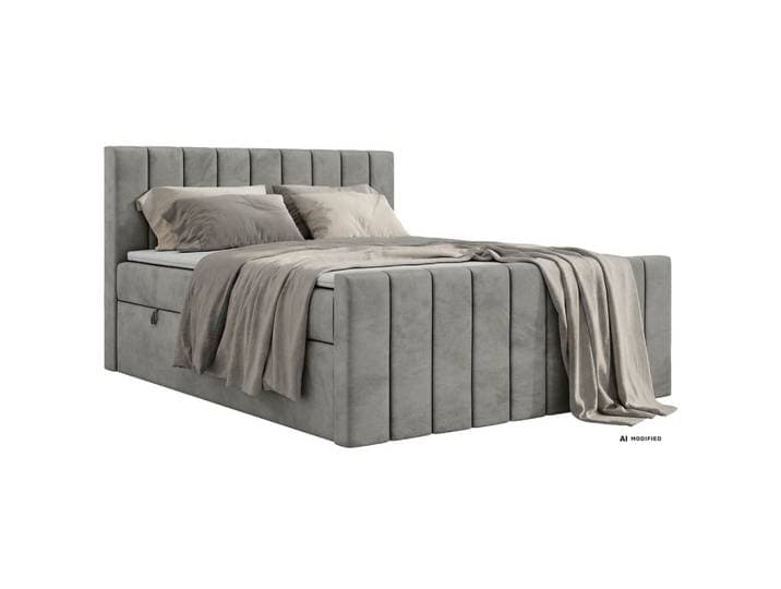 BOXBETT ALVER DUO 160/200 - Hellgrau Velvet - Topper Visco - H3