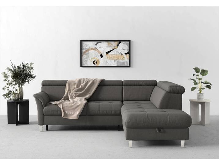 Ecksofa SIT & MORE Marano L-Form , grau (dunkelgrau), B:252cm T:216cm, 100% Polyester, Sofas, Ecksofa, inklusive Kopfteilverstellung, optional Schlaffunktion & Bettkasten