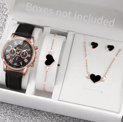 Uplift Curations Fashion Womens Quartz Watch Set With Leather Bands And Heart Rhinestone Accent (5 6 PCS) e Without Box