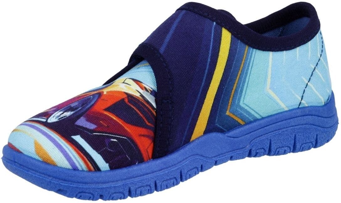 Hausschuh RICHTER "Mailo", Jungen, Gr. 28, Textil, blau (dunkelblau multi mit automotiv), Baumwolle, kontrastfarbene Details, Schuhe Hausschuh, Klettschuh, Kindergartenschuh mit Größenschablone zum Download