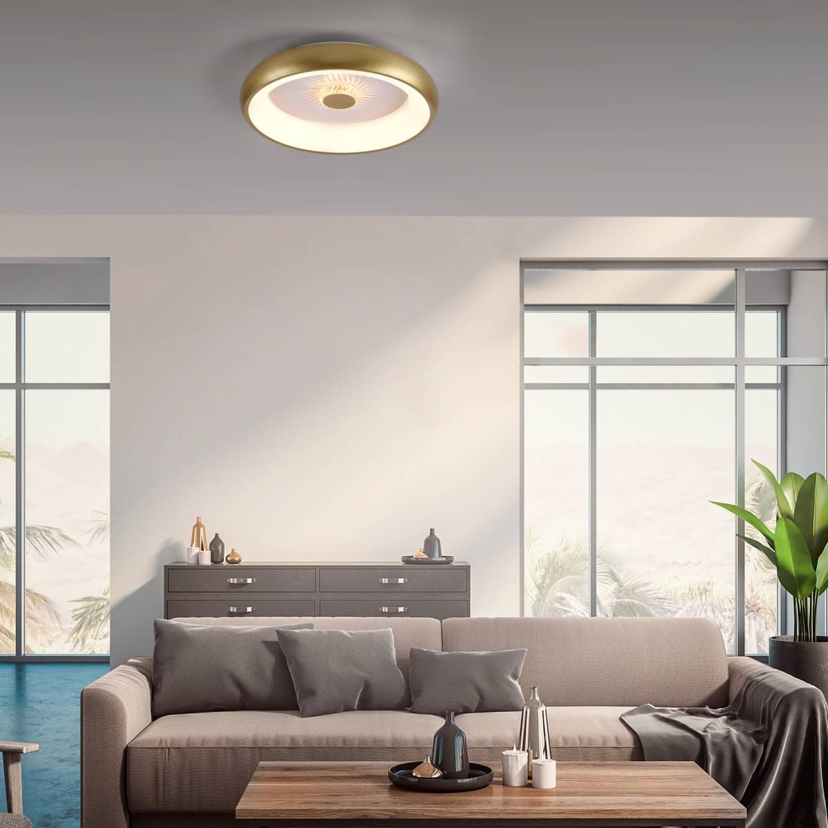 JUST LIGHT. GmbH Lampa sufitowa LED Vertigo, możliwość ściemniania, mosiężny / złoty, salon / jadalnia, metal, nowoczesny