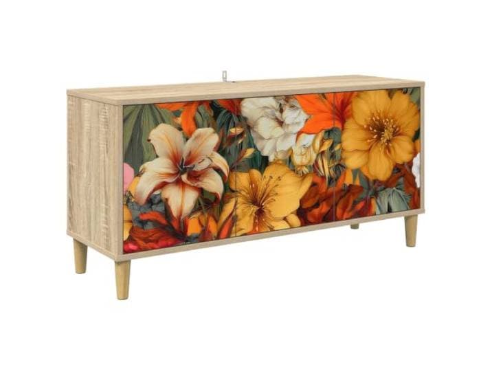 KTHLBRH TV-Schrank 102 x 33 x 50 cm aus Holz Sonoma 3 Türen, Füße 10 cm, moderner Stil, nur für den Innenbereich, Montage erforderlich, Kapazität 30 kg