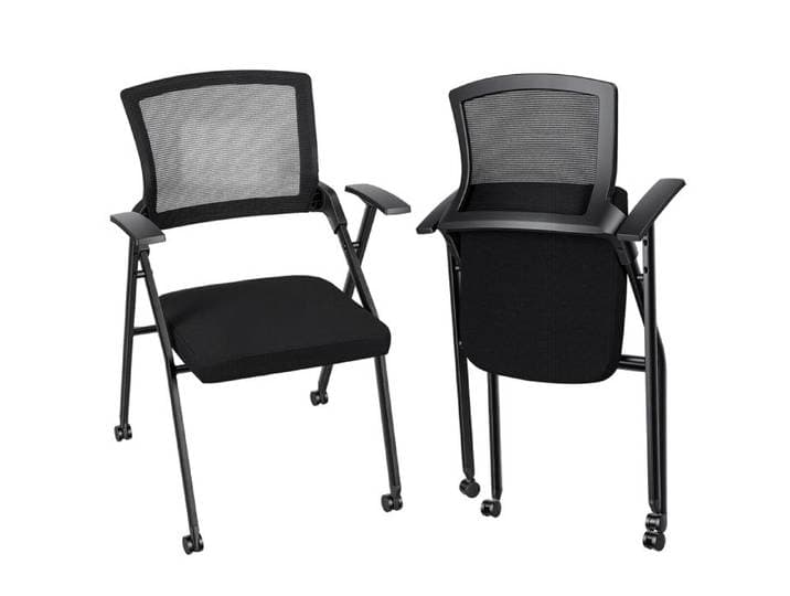 Chaise de Bureau Ergonomique - FLASIDU - Fauteuil Confortable avec Soutien Lombaire - empilable - pliable - roulettes en PU- Noir