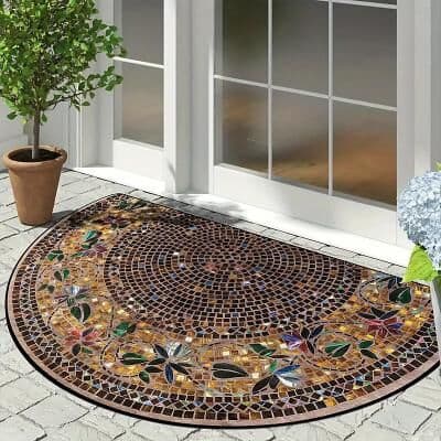 LightInthebox Vintage Floral Semi-round Doormat Kitchen Mat Floor Mat Non-Slip Area Rug Oil Proof Rug Indoor Outdoor Mat Bedroom Decor Bathroom Mat Entrance Rug Spring Summer