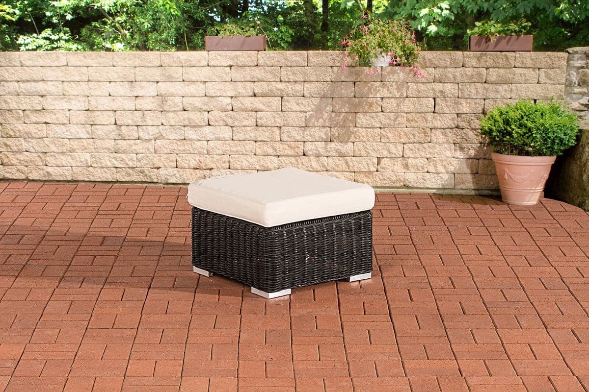 CLP Polyrattan hocker Bilbao/Madeira zwart met gebroken witte bekleding