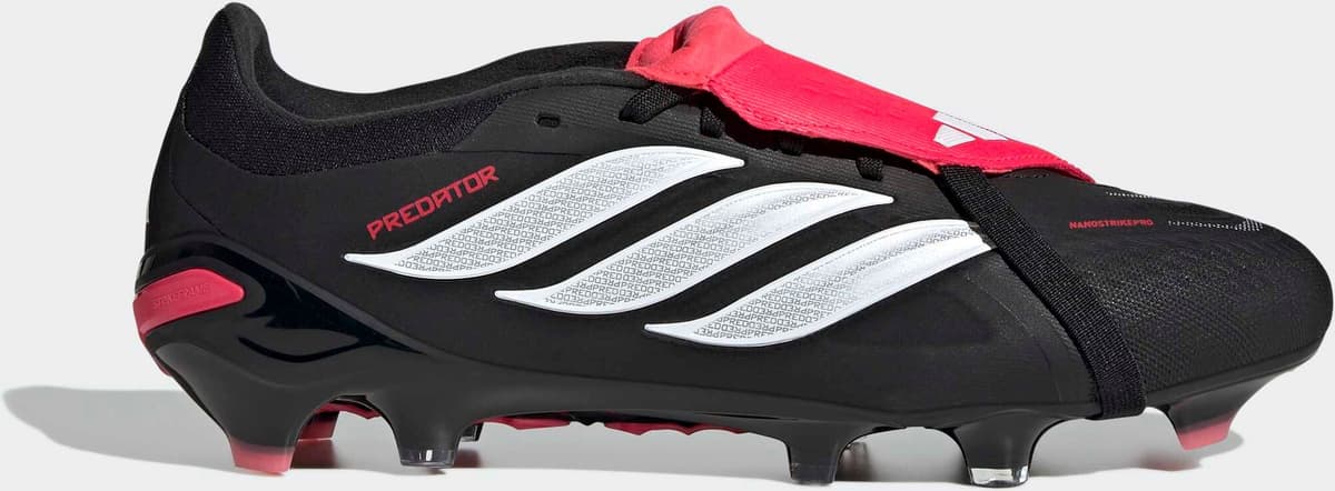 Fussballschuh ADIDAS PERFORMANCE "PREDATOR PRO FOLD-OVER TONGUE FIRM GROUND", Gr. 39, schwarz (core schwarz, ftwr weiß, lucid rot), Synthetik, Textil, Schuhe Fussballschuh, Aussensohle für Rasen und feste Böden core schwarz, ftwr weiß, lucid rot 39