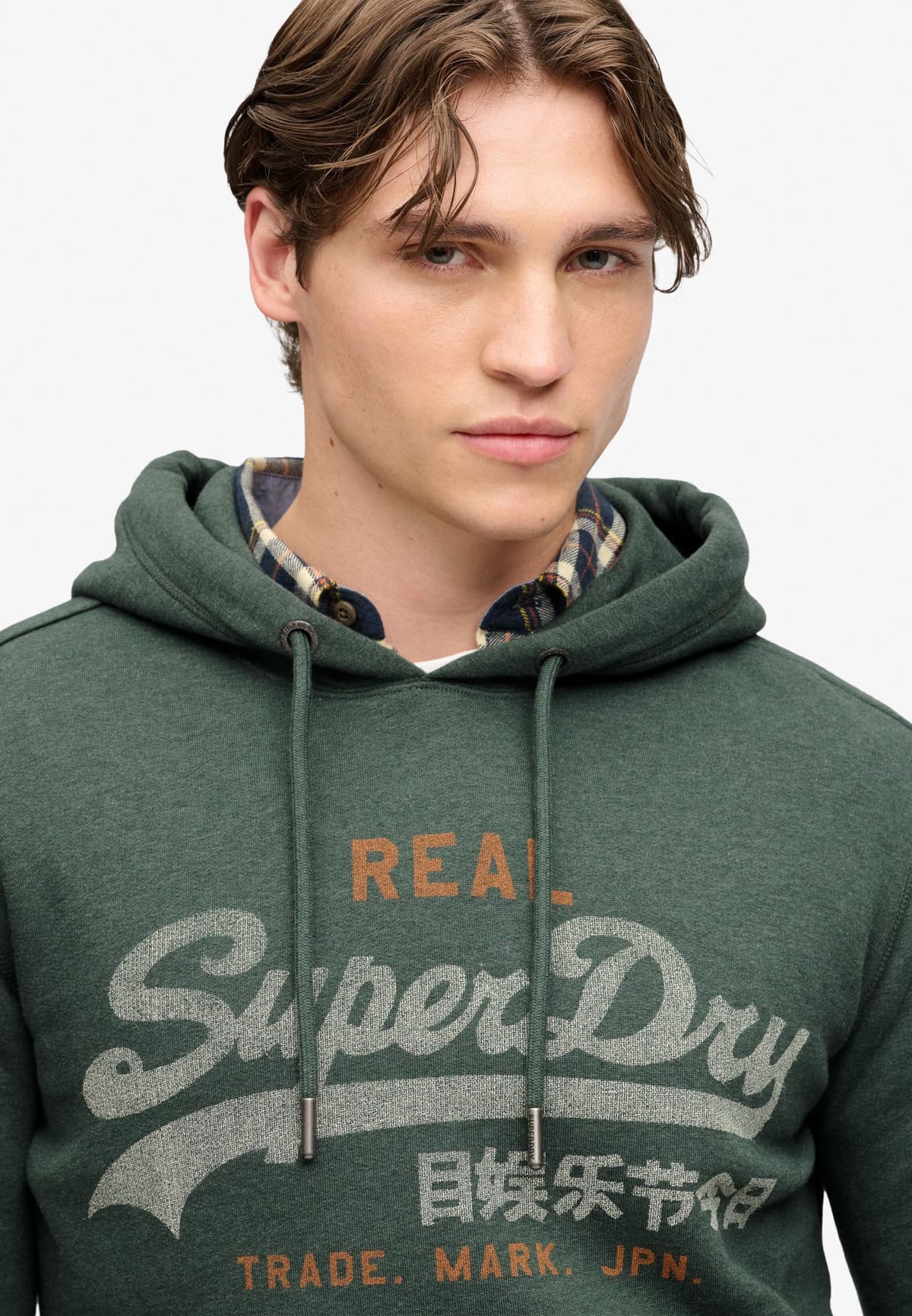 Kapuzensweatshirt SUPERDRY "VL HERITAGE RELAXED HOOD", Herren, Gr. M, grün (denver grün marl), Sweatshirts Kapuzensweatshirt, Baumwollmischung, relaxed fit denver grün marl M