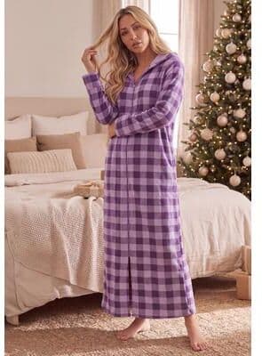 Plus Size Women's Long Hooded Fleece Sweatshirt Robe by Dreams & Co. in Lilac Grape Buffalo (Size 1X)