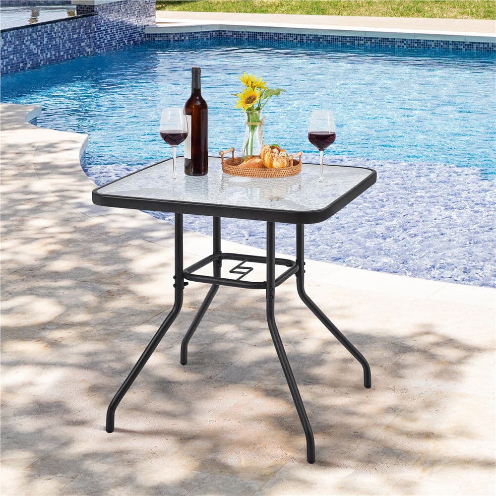 Lark Manor Square Metal Outdoor Dining Table With Umbrella Hole , 70cm W x 70cm D Black