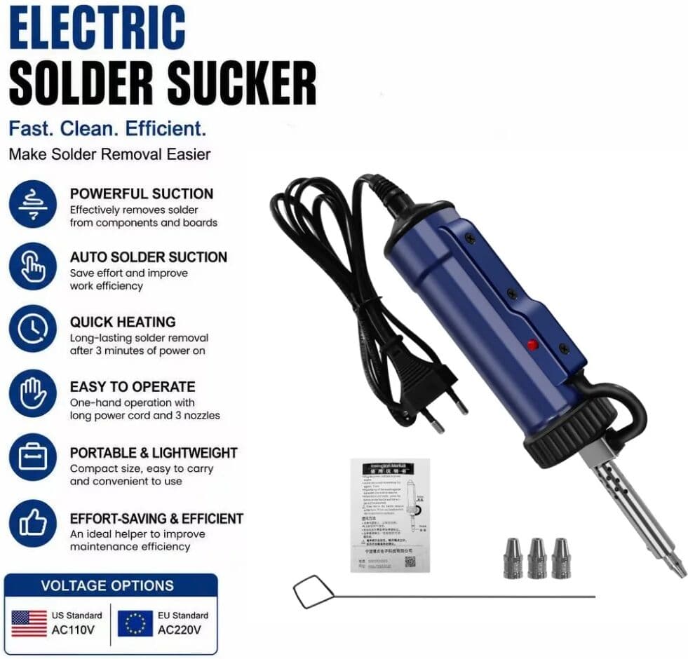Aideepen AC110/AC220 Electric Vacuum Desoldering Iron, Portable Electric Desoldering Iron, Electronic Repair Tool for Desoldering